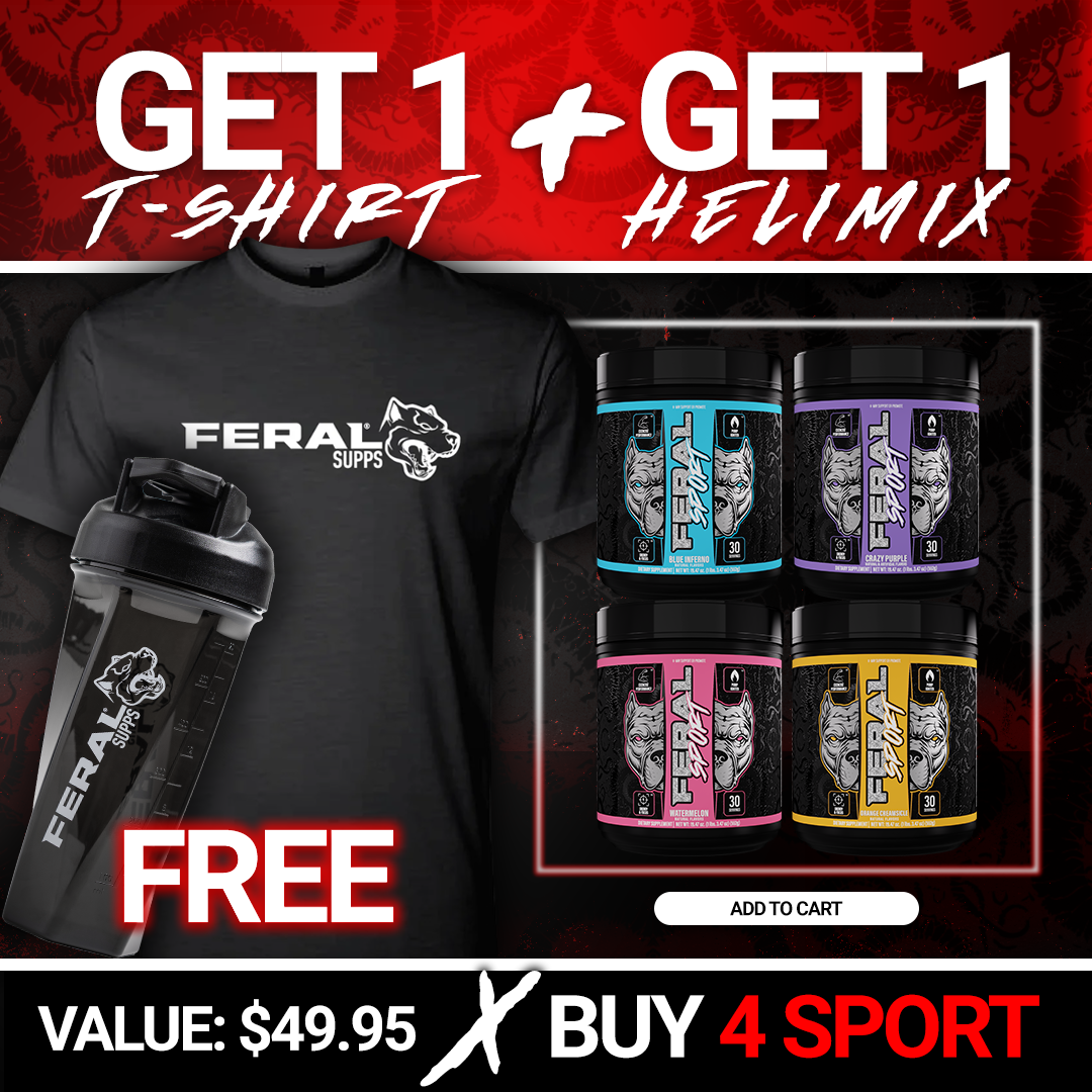 Buy (4) Feral Sport - [BONUS] Helimix Shaker (Blackout) + Feral T-Shirt